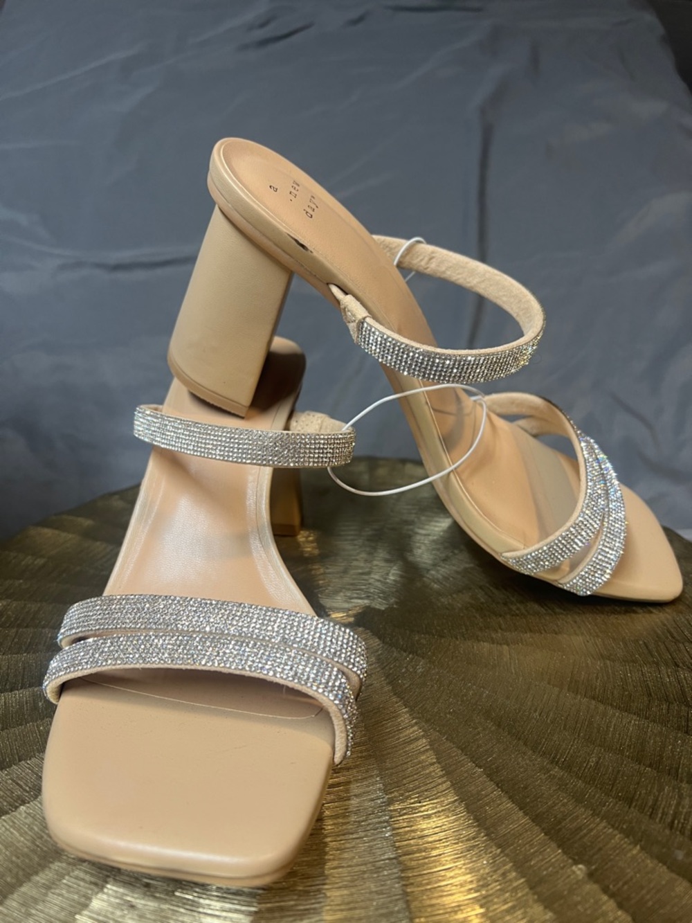 a new day Nude Crystal-Strap Block Heel Sandals